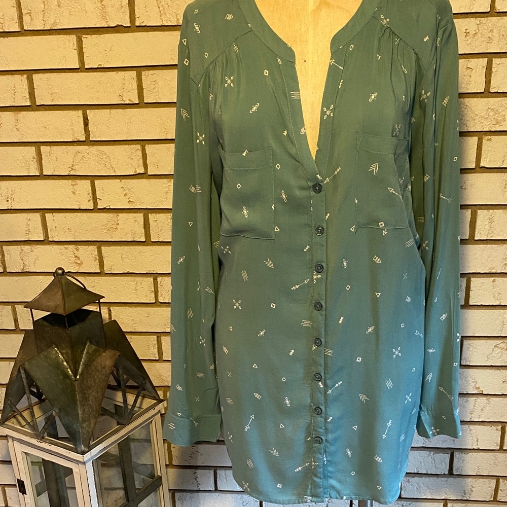 Torrid Teal Long Sleeve Blouse with Patterns